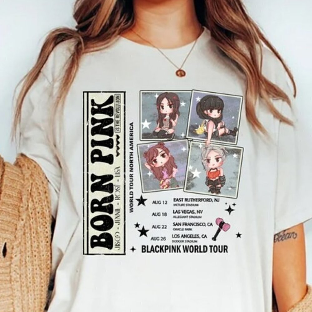 Blackpink Chibi Kpop Cute Cartoon Fan Graphic Retro Style T-Shirt